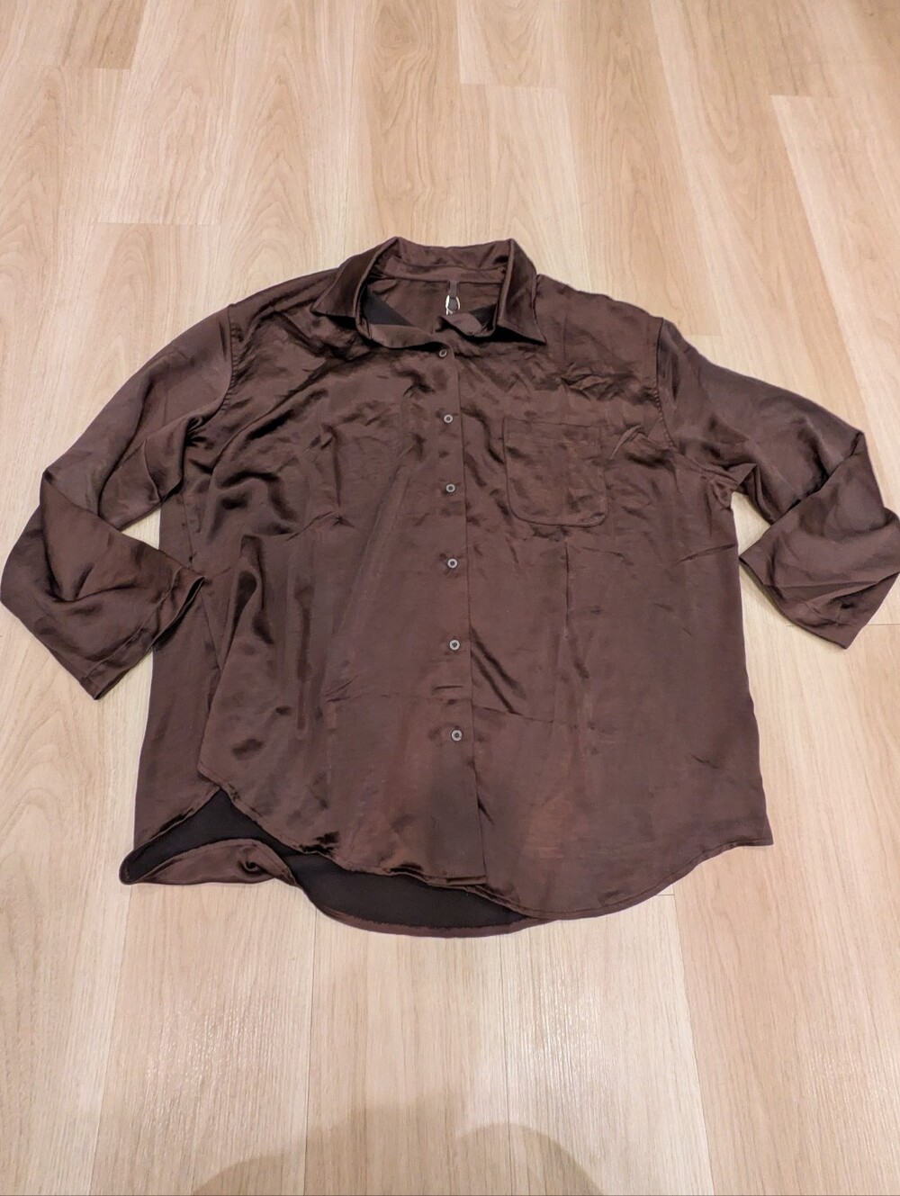 Skims Nwt Brown Oversized Satin Long Sleeve Button Up Size 2xl
